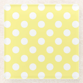 Posavasos De Vidrio Puntos de polka blanco sobre amarillo limón