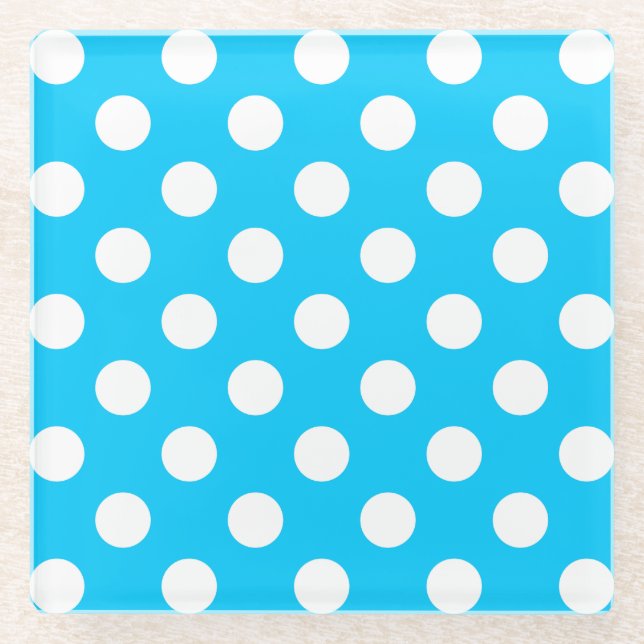 Posavasos De Vidrio Puntos de polka blanco sobre azul eléctrico (Anverso)
