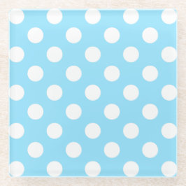 Posavasos De Vidrio Puntos de polka blanco sobre azul pálido