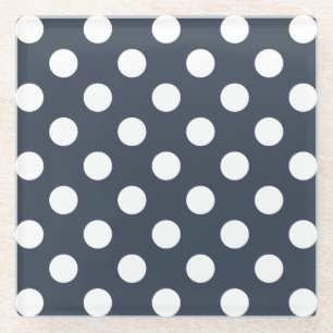 Posavasos De Vidrio Puntos de polka blanco sobre gris azul