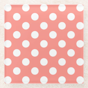 Posavasos De Vidrio Puntos de polka blanco sobre melocotón