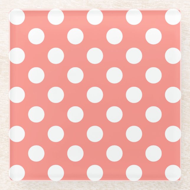 Posavasos De Vidrio Puntos de polka blanco sobre melocotón (Anverso)