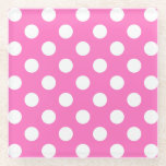 Posavasos De Vidrio Puntos de polka blanco sobre rosa<br><div class="desc">Puntos de polka blanco sobre rosa</div>