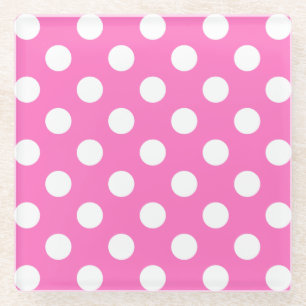 Posavasos De Vidrio Puntos de polka blanco sobre rosa