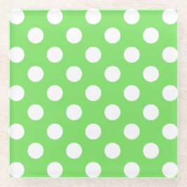 Posavasos De Vidrio Puntos de polka blanco sobre verde manzana