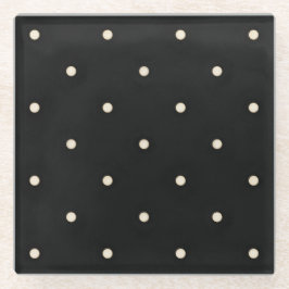 Posavasos De Vidrio Puntos de Polka dispersos en negro