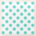 Posavasos De Vidrio Puntos de polka turquesa<br><div class="desc">Paquetes de polka turquesa sobre fondo blanco</div>