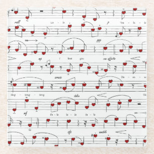 Posavasos De Vidrio Puntuación de Música de Canción de Amor Corazones