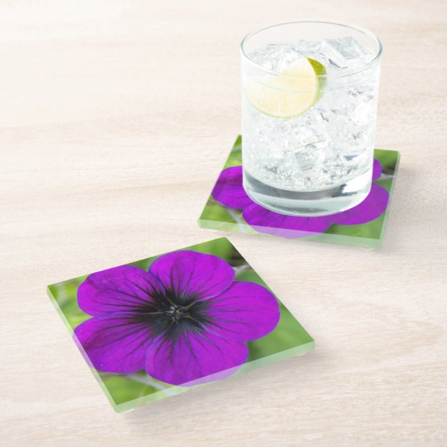 Posavasos De Vidrio Purple Cranesbill Geranium Floral (Angular)
