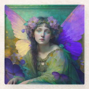 Posavasos De Vidrio Purple Green Fairy Fantasy Art