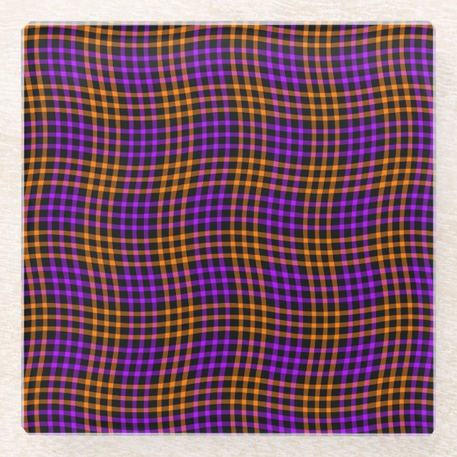 Posavasos De Vidrio Purple Orange Plaid Checker Seamless Pattern (Anverso)