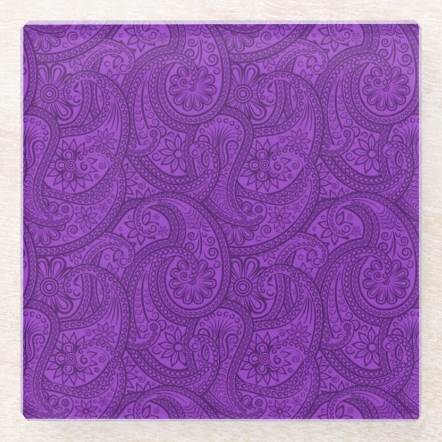 Posavasos De Vidrio Purple Paisley (Anverso)
