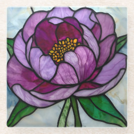 Posavasos De Vidrio Purple Peony Stained