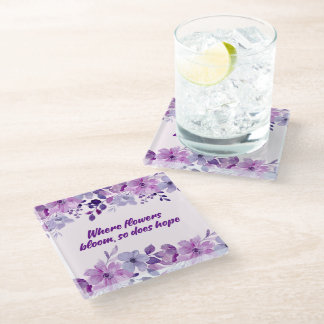 Posavasos De Vidrio Púrpura Acuarela Blossom Coaster