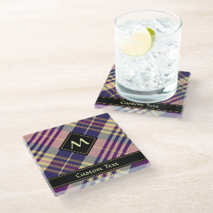 Posavasos De Vidrio Púrpura, dorada y azul Tartán