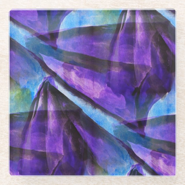 Posavasos De Vidrio púrpura inconsútil del cubismo, arte abstracto (Anverso)