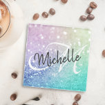 Posavasos De Vidrio Purpurina Bokeh Glamoroso Elegante<br><div class="desc">Personalice fácilmente este elegante y colorido patrón de purpurina bokeh con su nombre personalizado y/o monograma.</div>