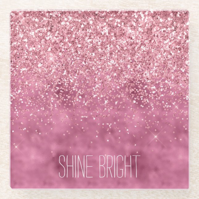 Posavasos De Vidrio Purpurina de espuma glitzy rosado (Anverso)