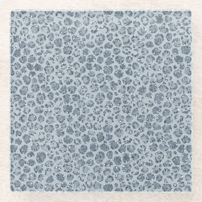 Posavasos De Vidrio Purpurina de impresión Denim Blue Leopard (Anverso)