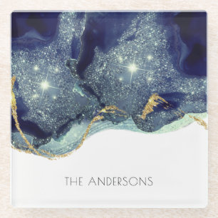 Posavasos De Vidrio Purpurina de la Marina de Oro de Tinta Alcohólica