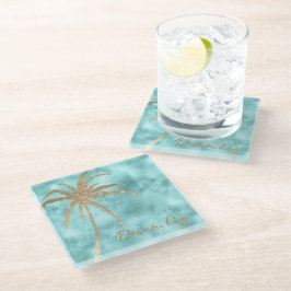 Posavasos De Vidrio Purpurina de la palma dorada de la Casa Aqua