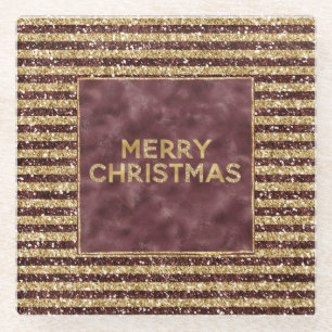 Posavasos De Vidrio Purpurina de Oro Rojo Sparkle Stripes Navidades