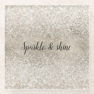Posavasos De Vidrio Purpurina Glitzy blanco de champaña dorada