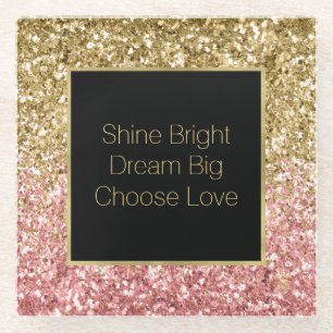 Posavasos De Vidrio Purpurina Glitzy Gold Pink Sparkle