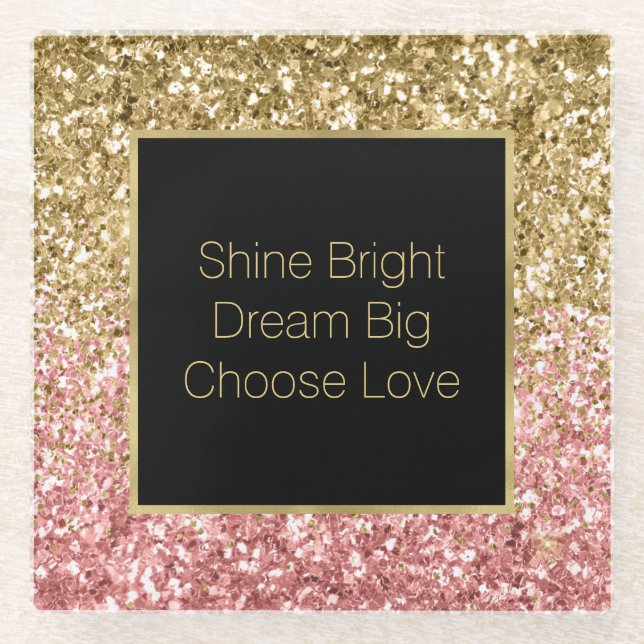 Posavasos De Vidrio Purpurina Glitzy Gold Pink Sparkle (Anverso)