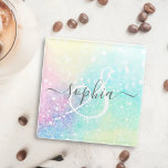 Posavasos De Vidrio Purpurina holográfico irlandés Girly<br><div class="desc">Una moda de moda con un fondo purpurina en tonos pastel. Usted puede personalizar fácilmente con su monograma y/o nombre personalizado.</div>