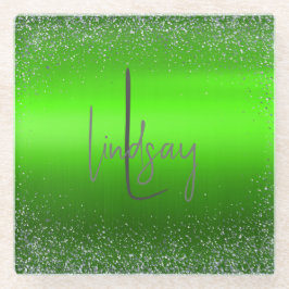 Posavasos De Vidrio Purpurina Metalizado cepillado verde Monograma sim