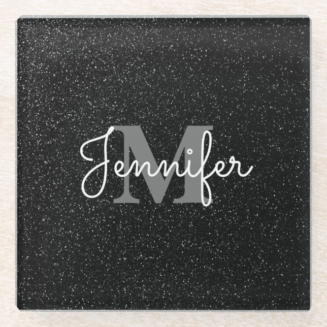 Posavasos De Vidrio Purpurina negro (Anverso)