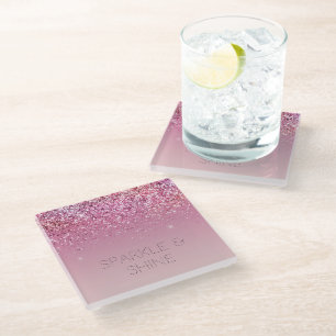 Posavasos De Vidrio Purpurina Rosa dorado rosado dorado