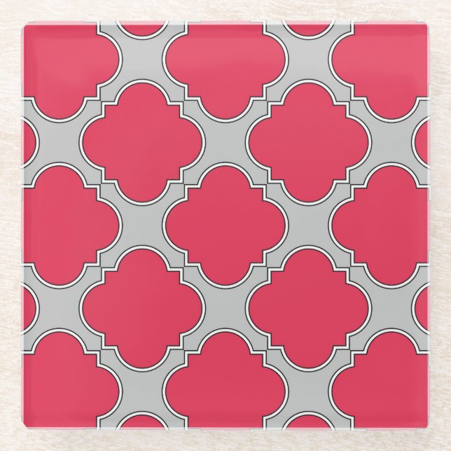 Posavasos De Vidrio Quatrefoil rojo y gris (Anverso)
