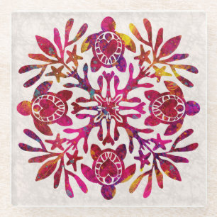 Posavasos De Vidrio Quilt Honu hawaiano (tortuga marina)