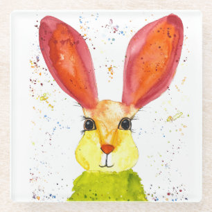 Posavasos De Vidrio Rabbit Bunny Hare Animal Floral Wildlife Cute Glas