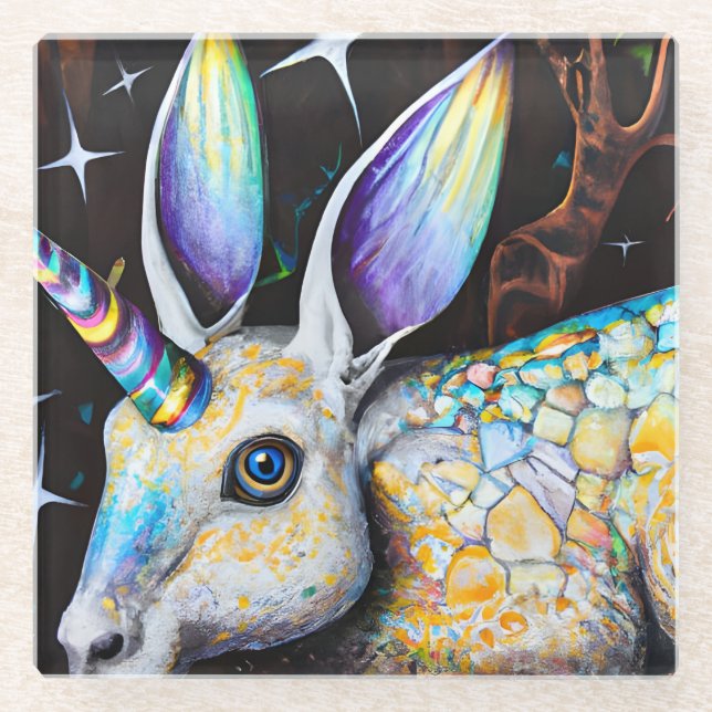 Posavasos De Vidrio Rabbit Unicorn (Anverso)