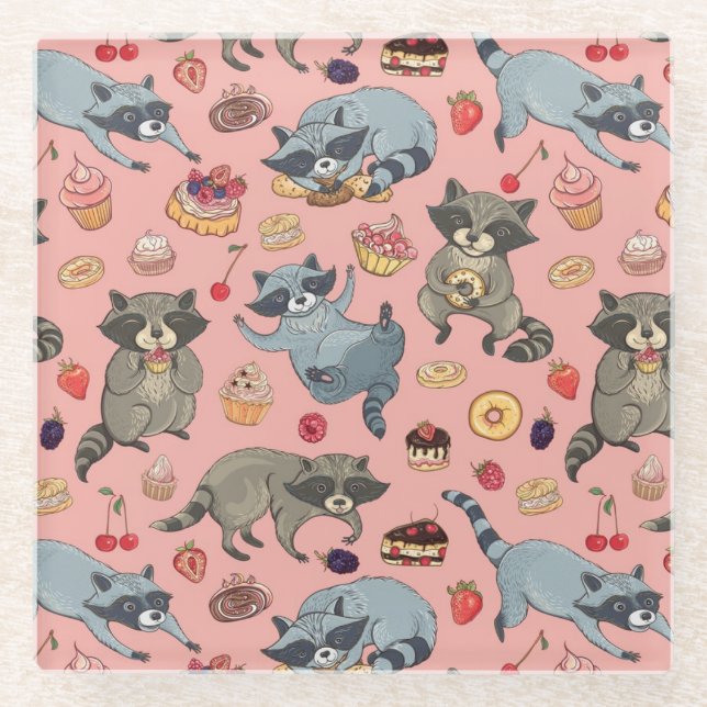Posavasos De Vidrio Racoons de Cute (Anverso)