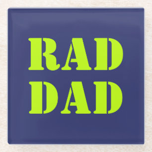 Posavasos De Vidrio Rad Dad neon verde marina azul tipografía moderna
