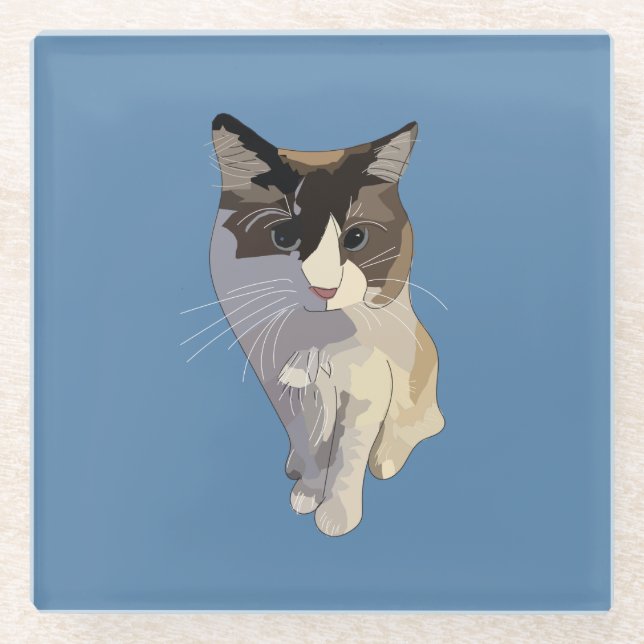Posavasos De Vidrio Ragdoll cat, Dusty Blue (Anverso)