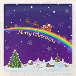 Posavasos De Vidrio Rainbow Santa Claus