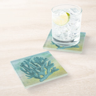 Posavasos De Vidrio Rama de Coral Turquesa