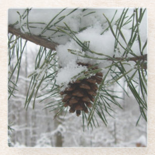 Posavasos De Vidrio Rama de pino nevada Fotografía de la naturaleza in
