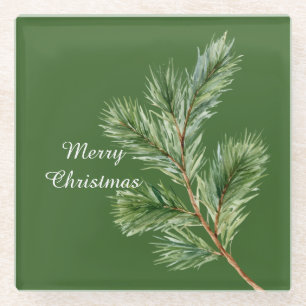 Posavasos De Vidrio Rama de Pino Verde Navidad