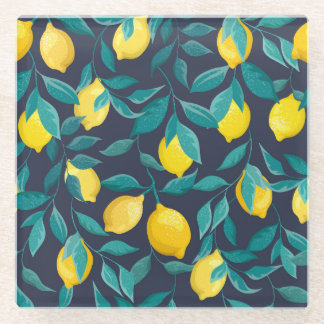 Posavasos De Vidrio Ramas de limón: azul decorativo sin foco