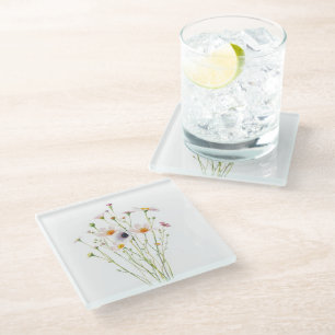 Posavasos De Vidrio Ramo de acuarela de flores silvestres