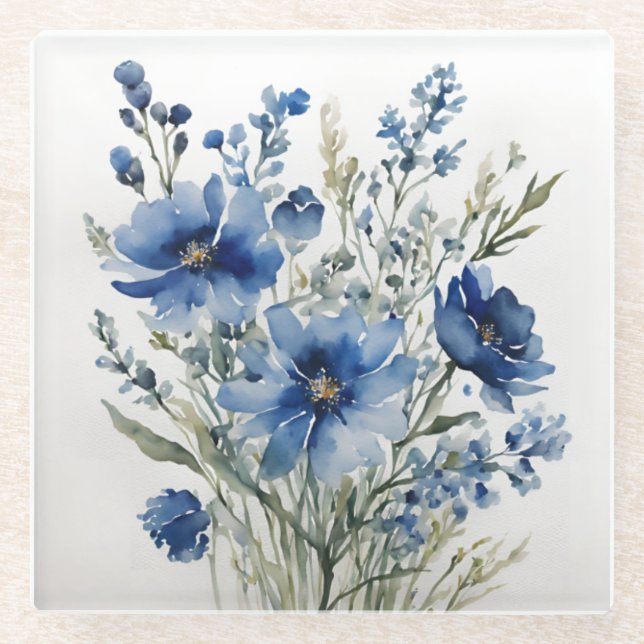 Posavasos De Vidrio Ramo de Flores Acuarela Elegante (Anverso)