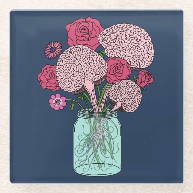 Posavasos De Vidrio Ramo de flores cerebrales (Anverso)