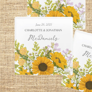 Posavasos De Vidrio Ramo de girasoles modernos amarillos para boda