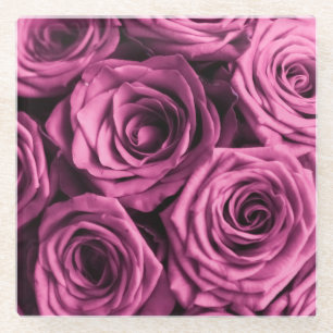 Posavasos De Vidrio Ramo de rosas púrpura, flores de fondo floral